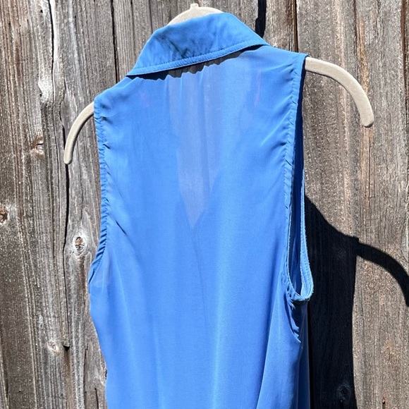 Rewind blue sheer sleeveless button up top small - Picture 14 of 16